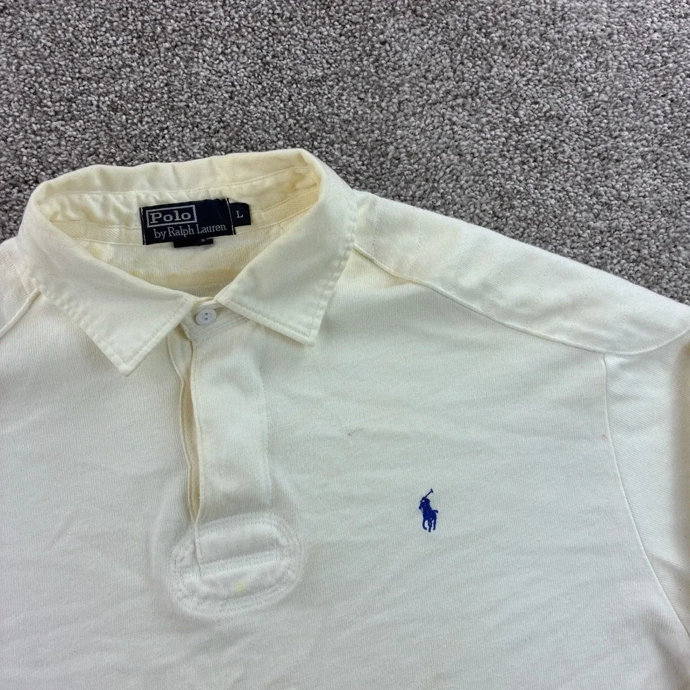 Vintage Polo Ralph Lauren Rugby Shirt Mens L White Elbow Patches Pony Logo